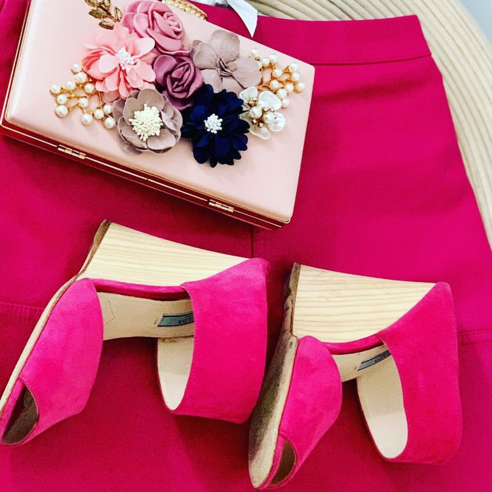 Prada pink wedge platform sandals